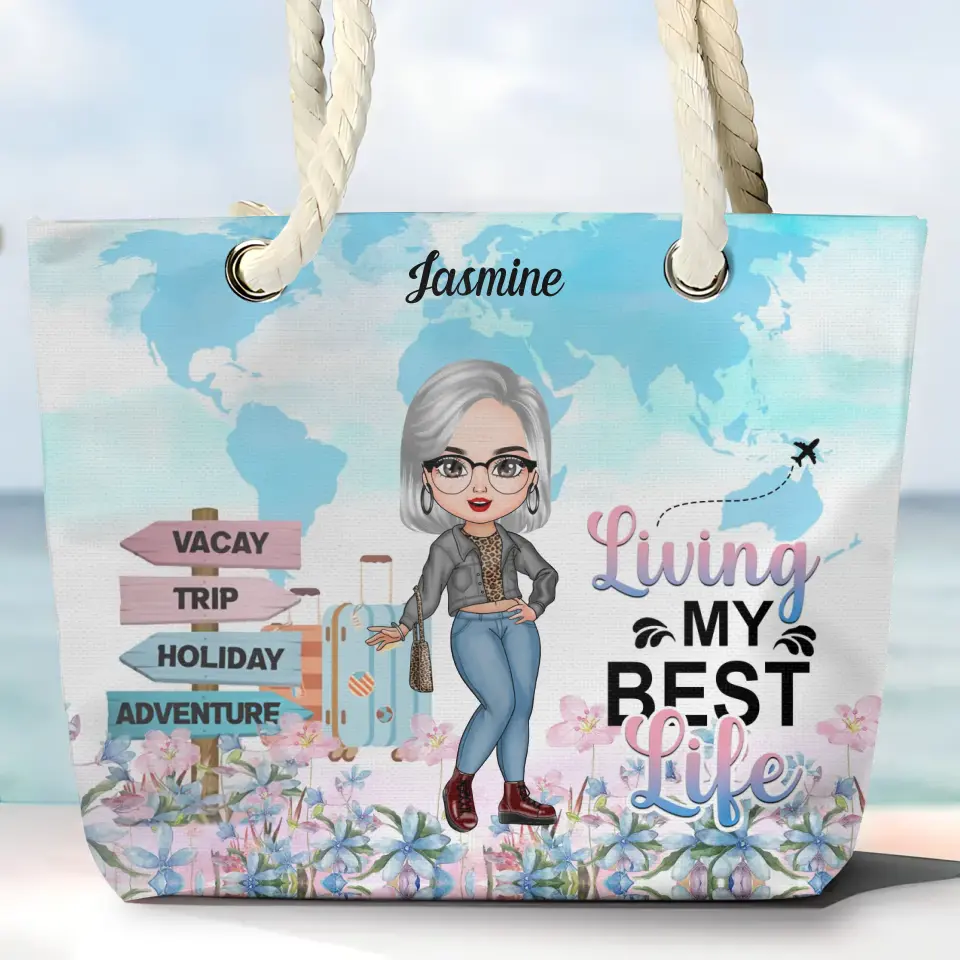 Living My Best Life - Personalized Custom Beach Bag - Vacation Gift, Summer Gift For Girl, Family Members