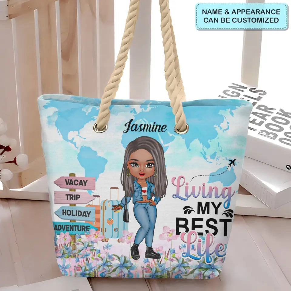 Living My Best Life - Personalized Custom Beach Bag - Vacation Gift, Summer Gift For Girl, Family Members