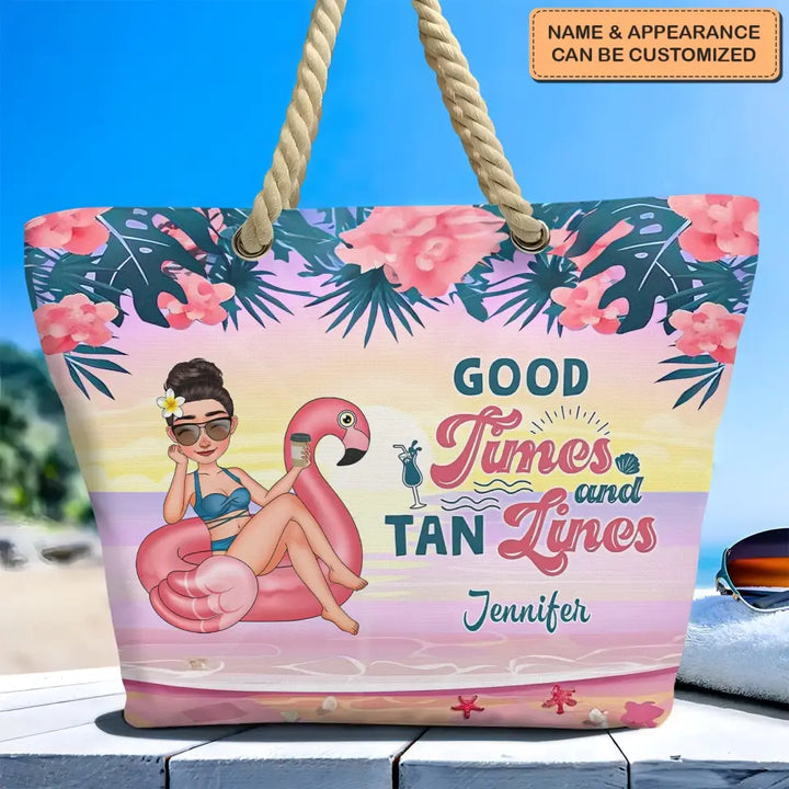 Good Times And Tan Lines - Personalized Custom Beach Bag - Vacation Gift, Summer Gift For Family Members