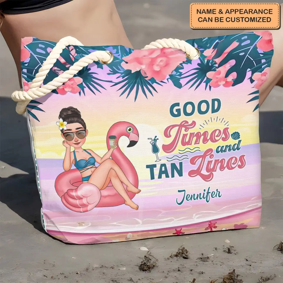 Good Times And Tan Lines - Personalized Custom Beach Bag - Vacation Gift, Summer Gift For Family Members