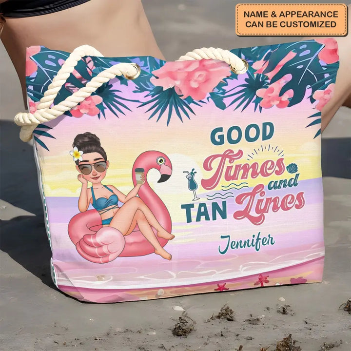 Good Times And Tan Lines - Personalized Custom Beach Bag - Vacation Gift, Summer Gift For Family Members