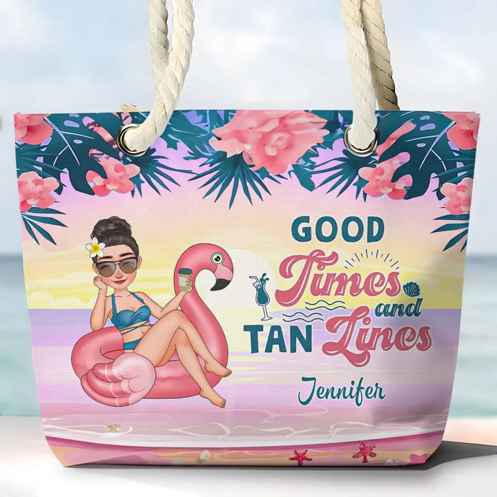 Good Times And Tan Lines - Personalized Custom Beach Bag - Vacation Gift, Summer Gift For Family Members