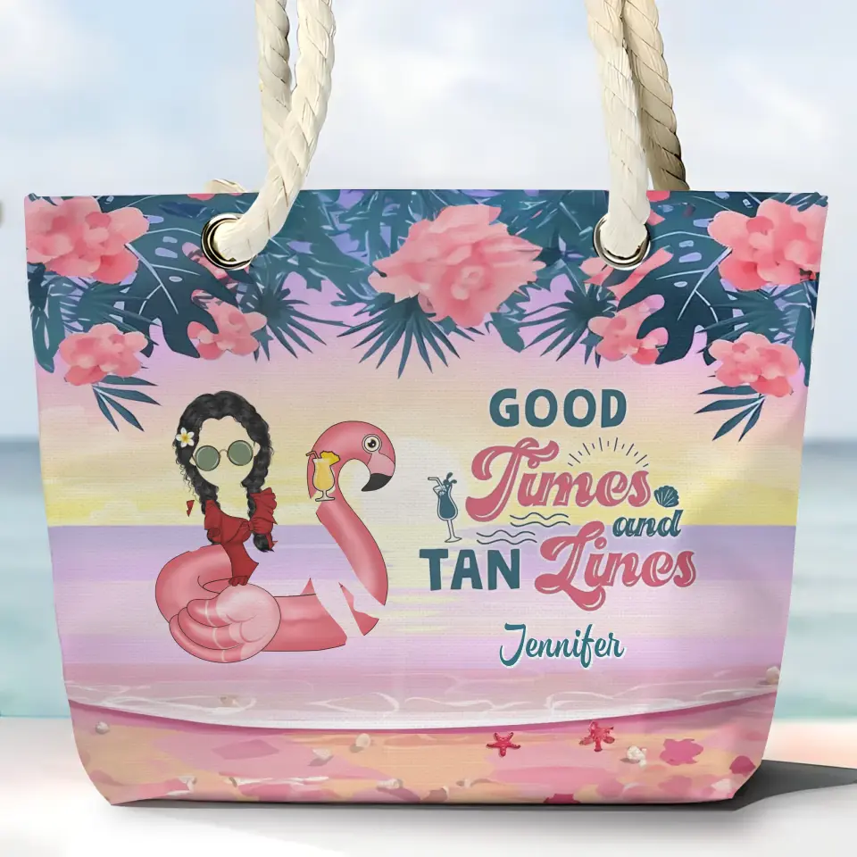 Good Times And Tan Lines - Personalized Custom Beach Bag - Vacation Gift, Summer Gift For Family Members