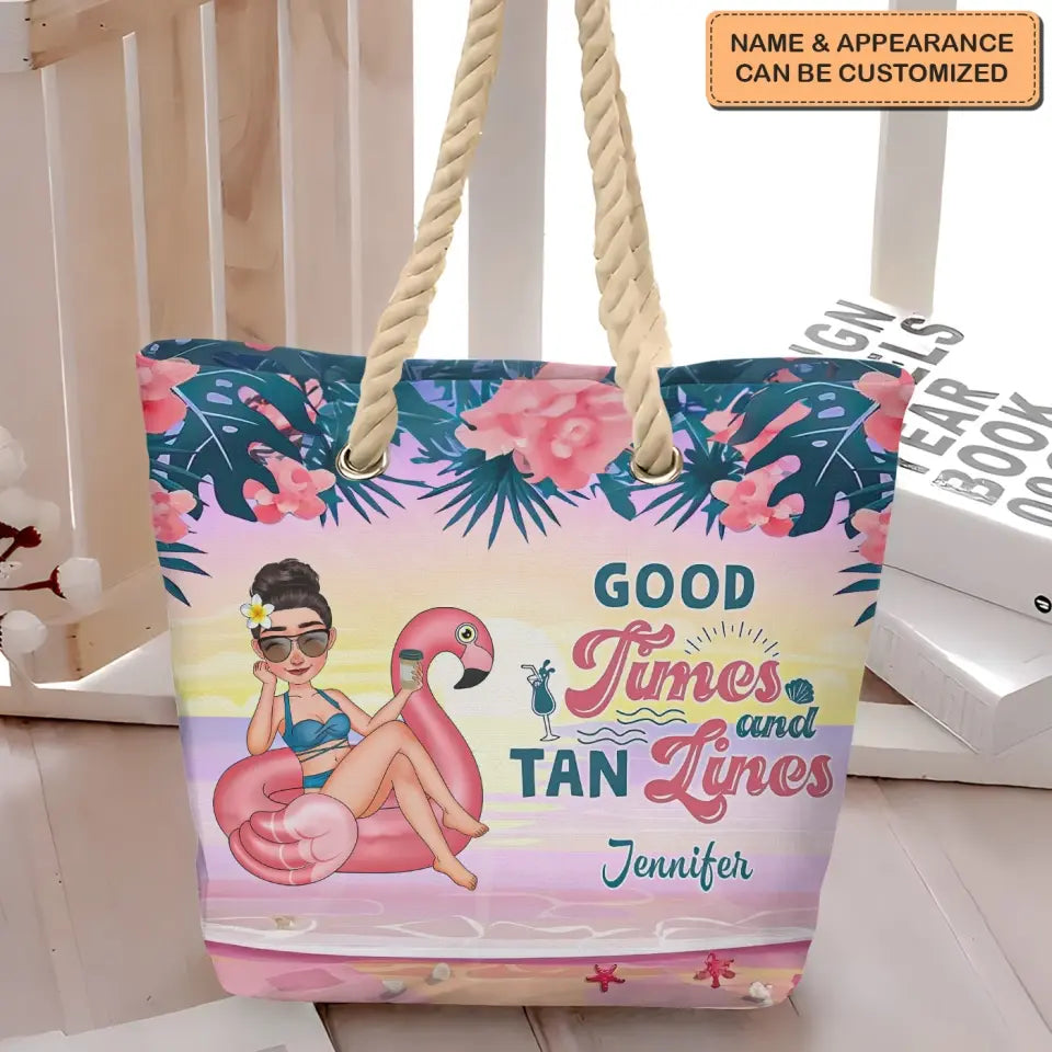 Good Times And Tan Lines - Personalized Custom Beach Bag - Vacation Gift, Summer Gift For Family Members