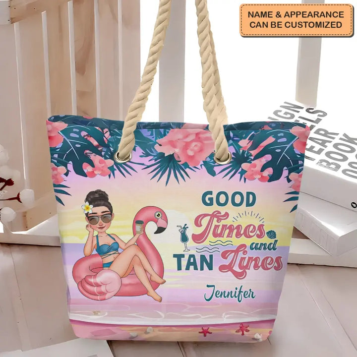 Good Times And Tan Lines - Personalized Custom Beach Bag - Vacation Gift, Summer Gift For Family Members