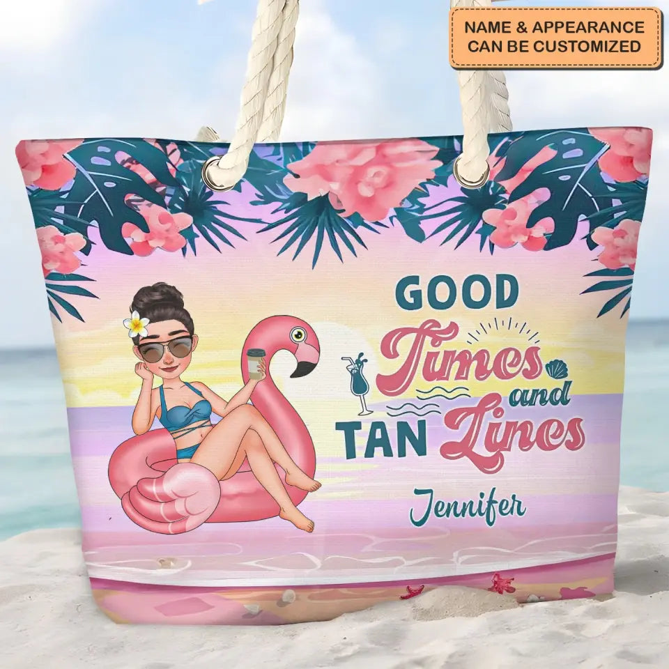 Good Times And Tan Lines - Personalized Custom Beach Bag - Vacation Gift, Summer Gift For Family Members