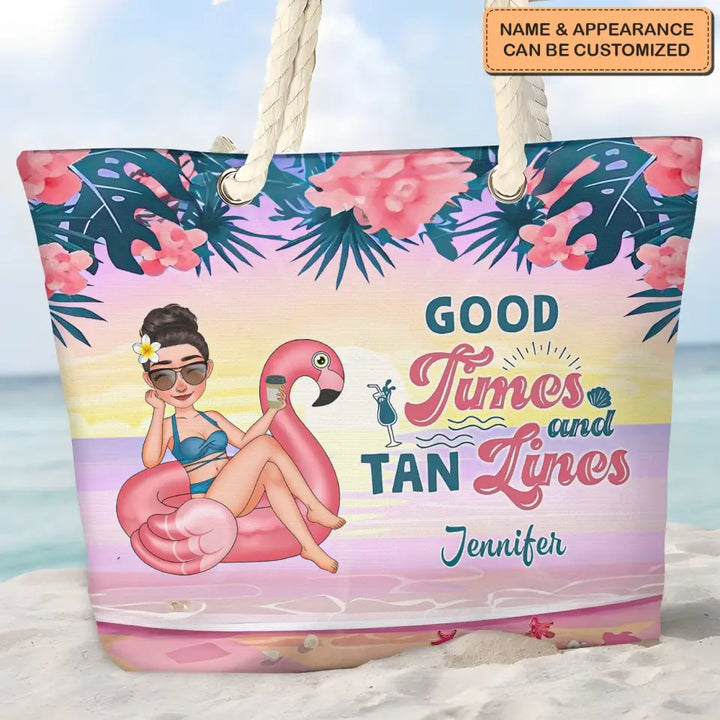 Good Times And Tan Lines - Personalized Custom Beach Bag - Vacation Gift, Summer Gift For Family Members