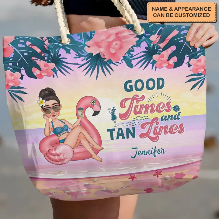 Good Times And Tan Lines - Personalized Custom Beach Bag - Vacation Gift, Summer Gift For Family Members