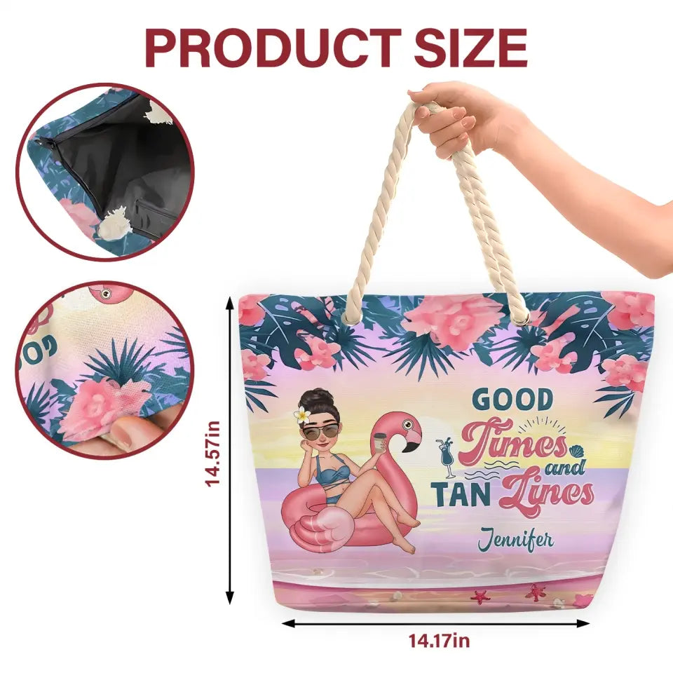 Good Times And Tan Lines - Personalized Custom Beach Bag - Vacation Gift, Summer Gift For Family Members