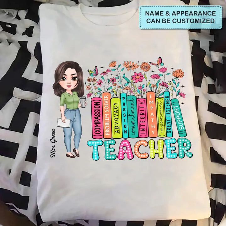 Teacher Bookshelf Wildflowers - Personalized Custom T-Shirt - Teacher's Day, Appreciation Gift For Teacher