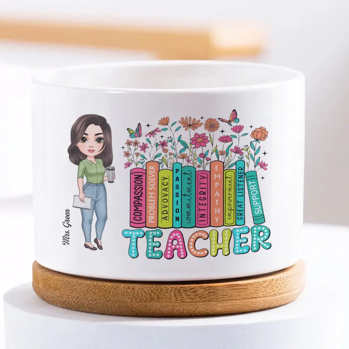 Teacher Bookshelf Wildflowers - Personalized Custom Plant Pot - Teacher's Day, Appreciation Gift For Teacher