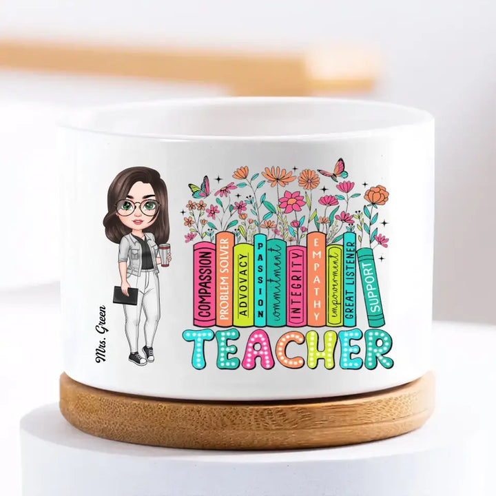 Teacher Bookshelf Wildflowers - Personalized Custom Plant Pot - Teacher's Day, Appreciation Gift For Teacher