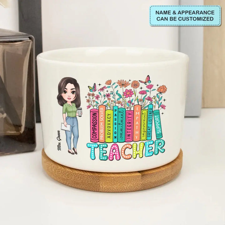 Teacher Bookshelf Wildflowers - Personalized Custom Plant Pot - Teacher's Day, Appreciation Gift For Teacher
