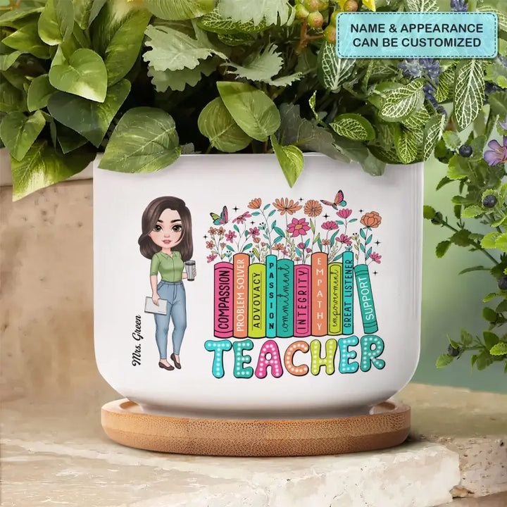 Teacher Bookshelf Wildflowers - Personalized Custom Plant Pot - Teacher's Day, Appreciation Gift For Teacher
