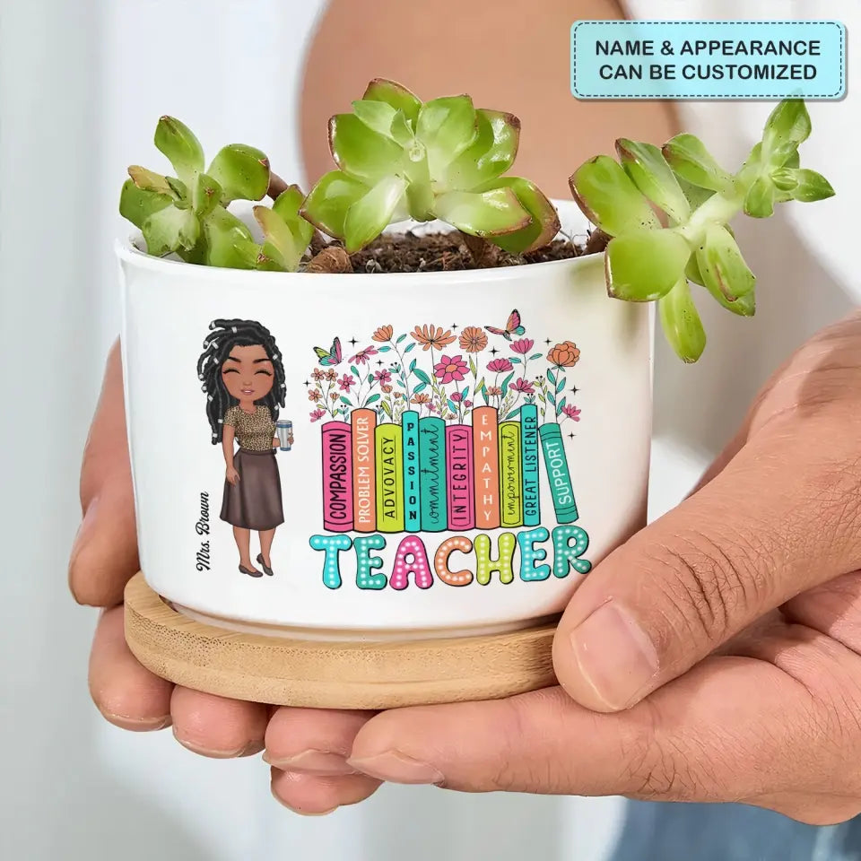 Teacher Bookshelf Wildflowers - Personalized Custom Plant Pot - Teacher's Day, Appreciation Gift For Teacher