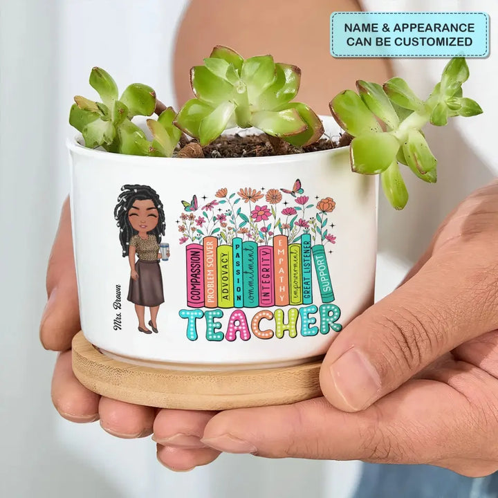 Teacher Bookshelf Wildflowers - Personalized Custom Plant Pot - Teacher's Day, Appreciation Gift For Teacher