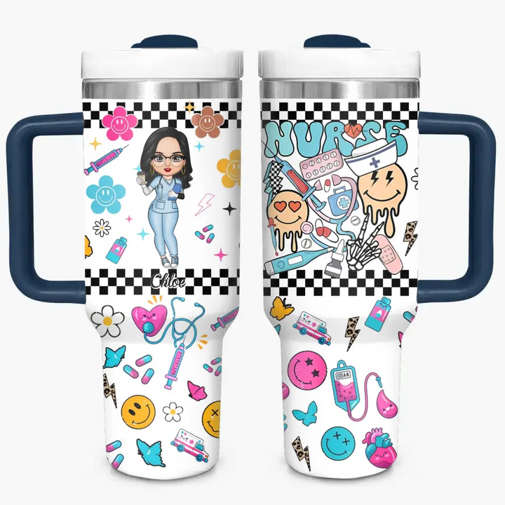 Love Nurse Life - Personalized Custom Tumbler With Handle - Nurse's Day, Appreciation Gift For Nurse