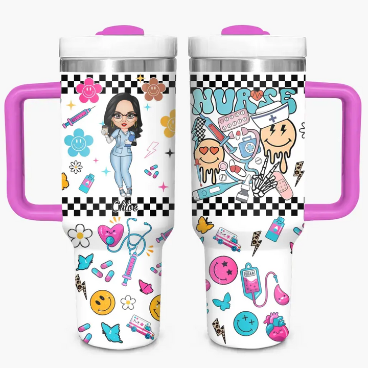Love Nurse Life - Personalized Custom Tumbler With Handle - Nurse's Day, Appreciation Gift For Nurse