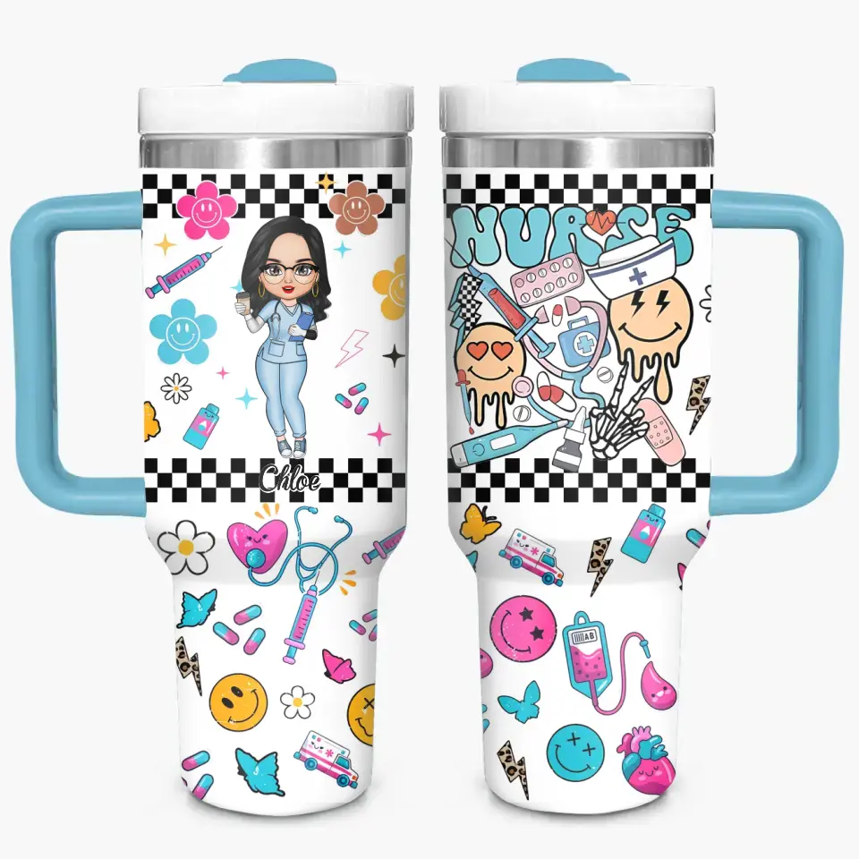 Love Nurse Life - Personalized Custom Tumbler With Handle - Nurse's Day, Appreciation Gift For Nurse