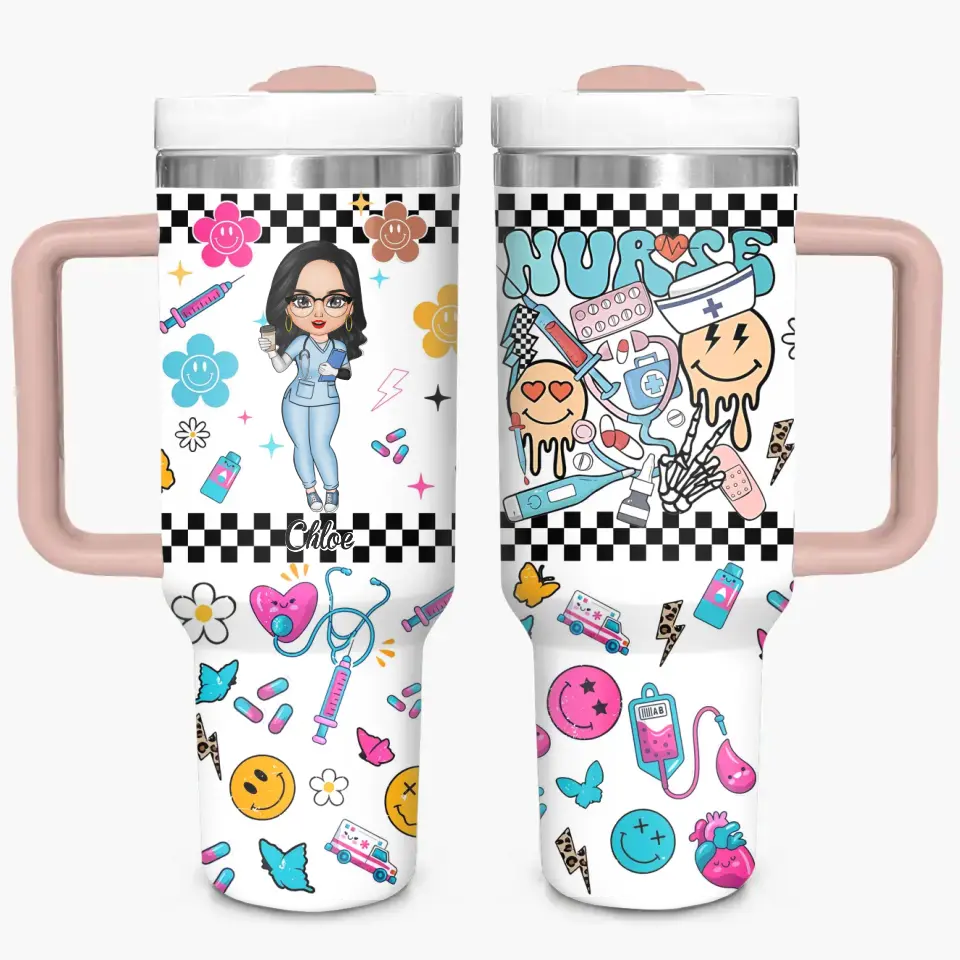 Love Nurse Life - Personalized Custom Tumbler With Handle - Nurse's Day, Appreciation Gift For Nurse