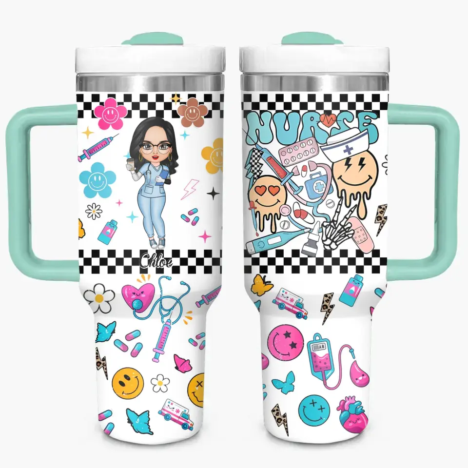 Love Nurse Life - Personalized Custom Tumbler With Handle - Nurse's Day, Appreciation Gift For Nurse