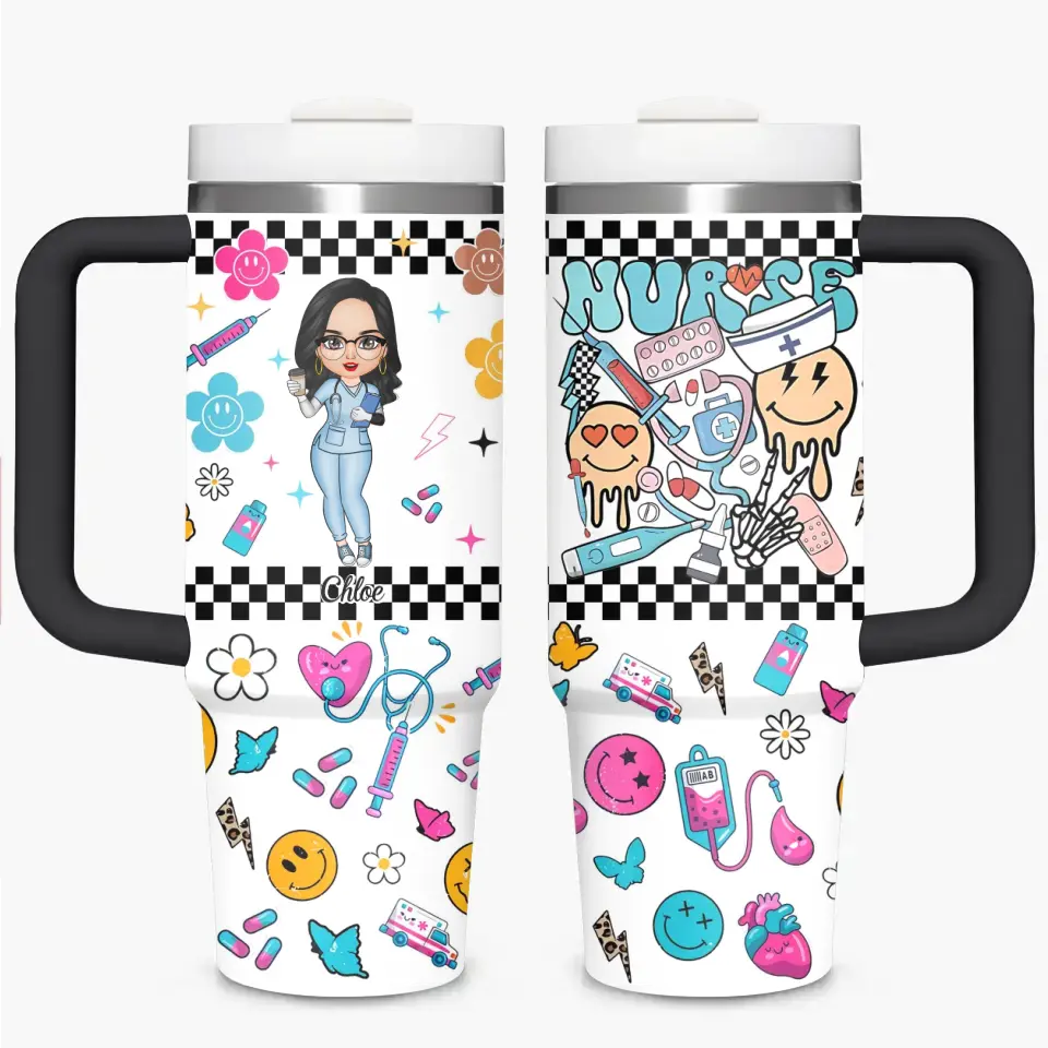 Love Nurse Life - Personalized Custom Tumbler With Handle - Nurse's Day, Appreciation Gift For Nurse