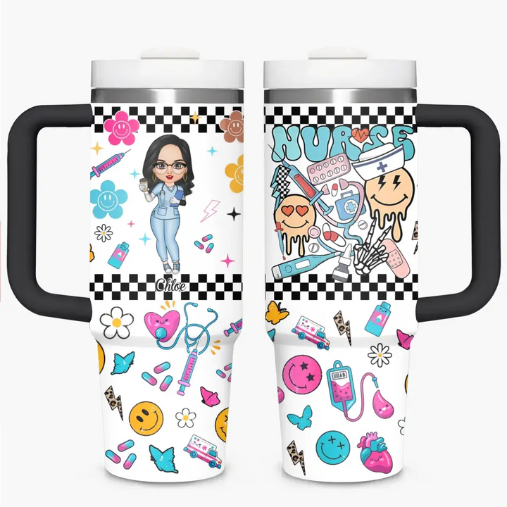 Love Nurse Life - Personalized Custom Tumbler With Handle - Nurse's Day, Appreciation Gift For Nurse