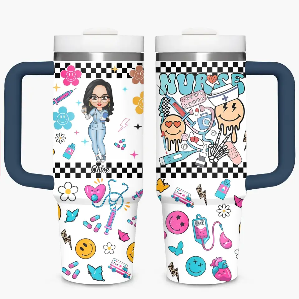 Love Nurse Life - Personalized Custom Tumbler With Handle - Nurse's Day, Appreciation Gift For Nurse