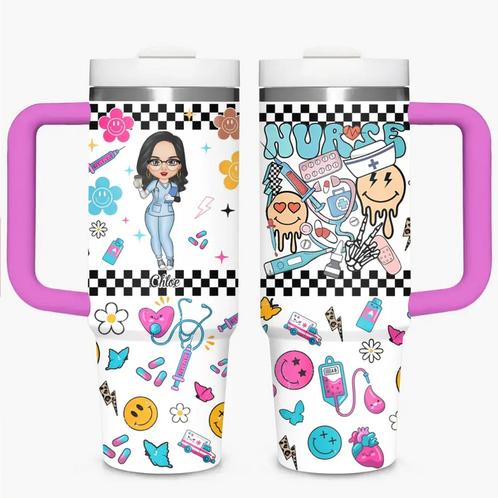 Love Nurse Life - Personalized Custom Tumbler With Handle - Nurse's Day, Appreciation Gift For Nurse