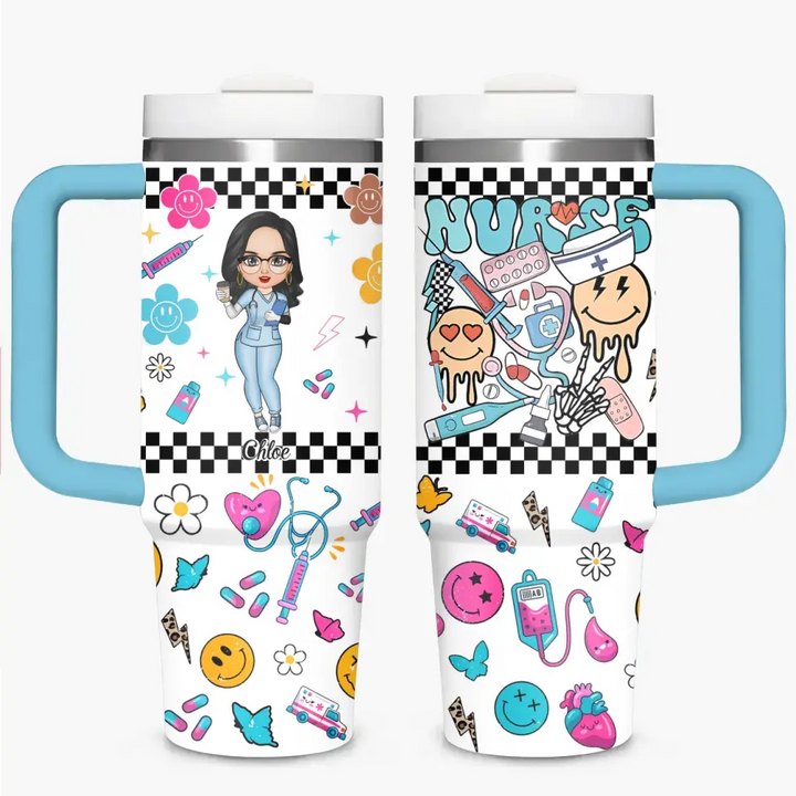 Love Nurse Life - Personalized Custom Tumbler With Handle - Nurse's Day, Appreciation Gift For Nurse