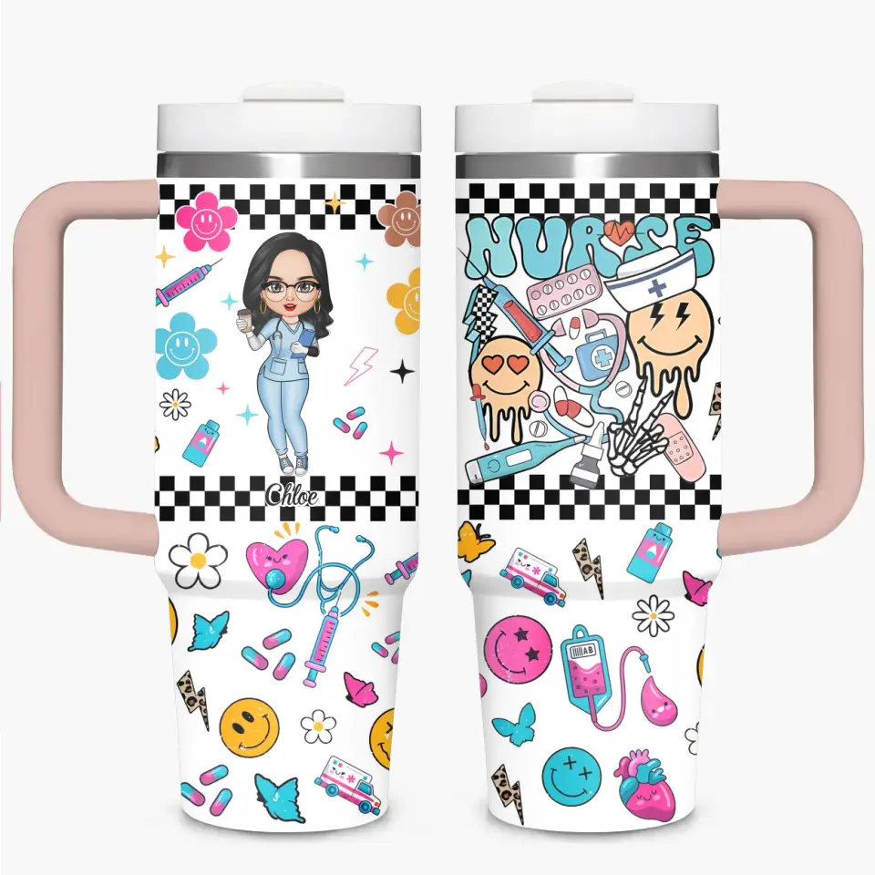 Love Nurse Life - Personalized Custom Tumbler With Handle - Nurse's Day, Appreciation Gift For Nurse
