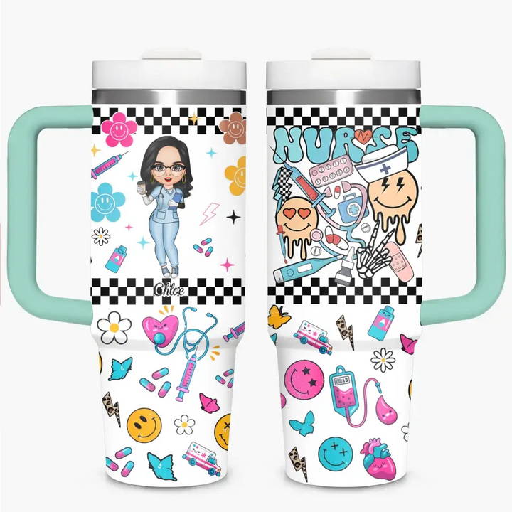 Love Nurse Life - Personalized Custom Tumbler With Handle - Nurse's Day, Appreciation Gift For Nurse