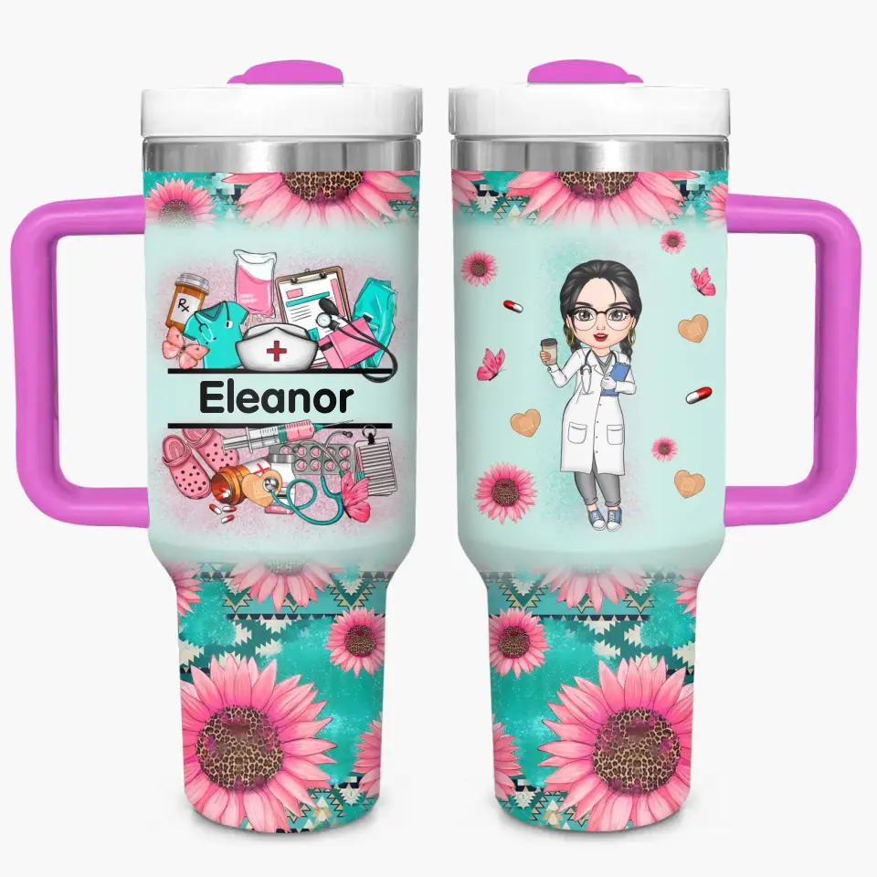 Nurse's Petal Power - Personalized Custom Tumbler With Handle - Appreciation Gift For Nurse