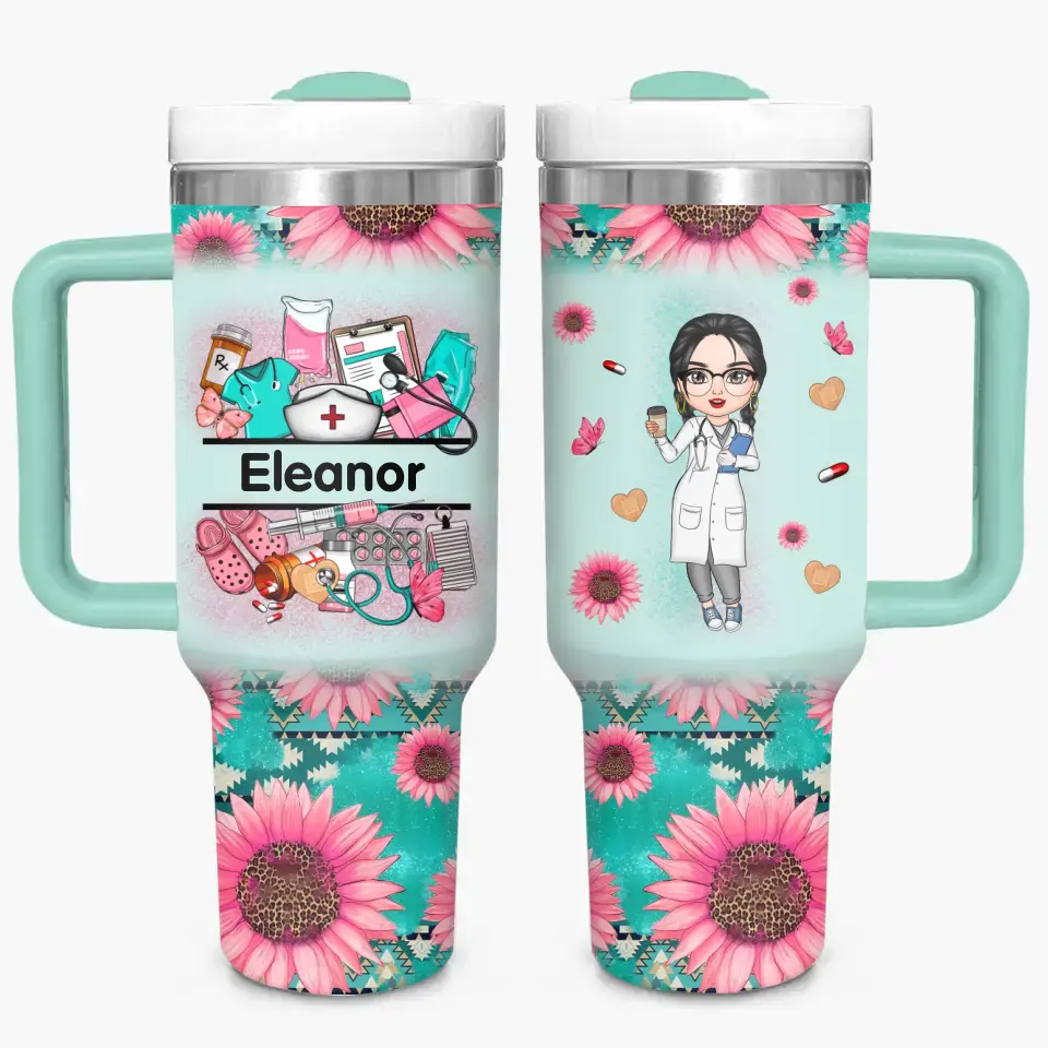 Nurse's Petal Power - Personalized Custom Tumbler With Handle - Appreciation Gift For Nurse