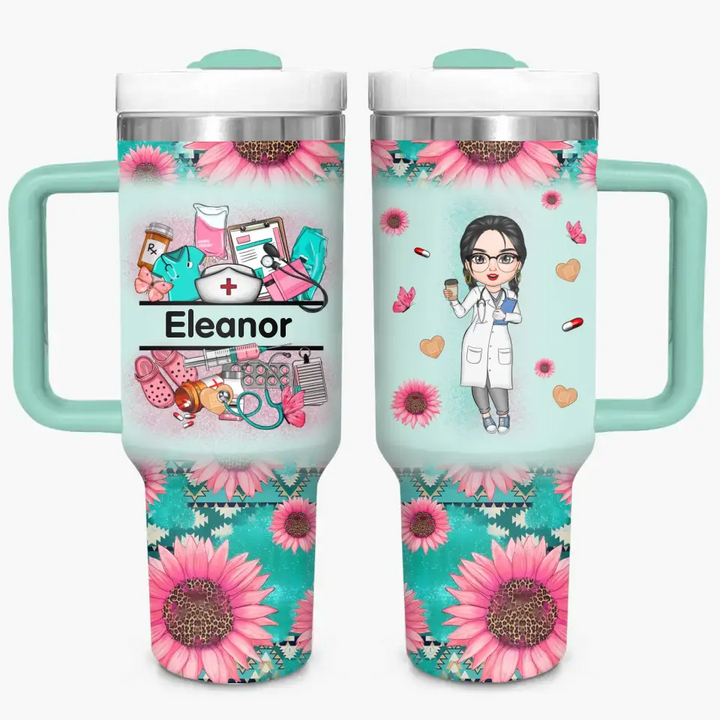 Nurse's Petal Power - Personalized Custom Tumbler With Handle - Appreciation Gift For Nurse
