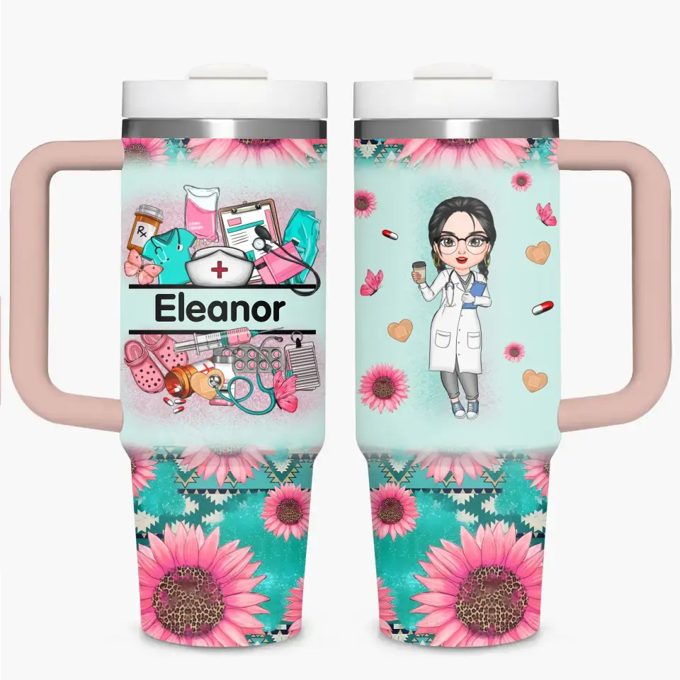 Nurse's Petal Power - Personalized Custom Tumbler With Handle - Appreciation Gift For Nurse