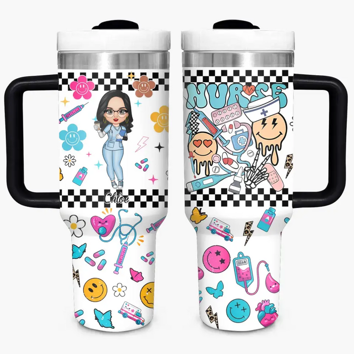 Love Nurse Life - Personalized Custom Tumbler With Handle - Nurse's Day, Appreciation Gift For Nurse