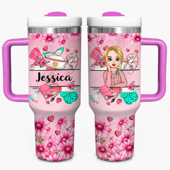 Blooming Wellness Tumbler - Personalized Custom Tumbler With Handle - Appreciation Gift for Nurse NCU0PT042