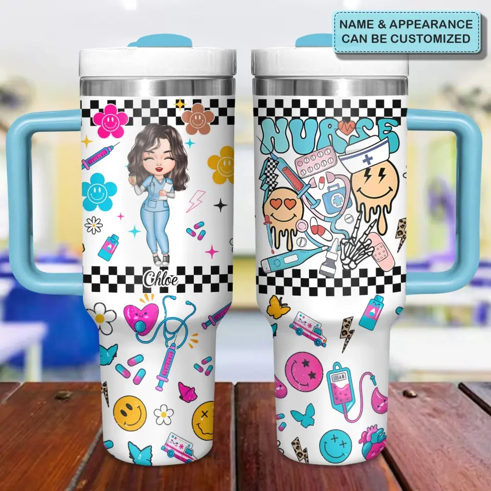 Love Nurse Life - Personalized Custom Tumbler With Handle - Nurse's Day, Appreciation Gift For Nurse