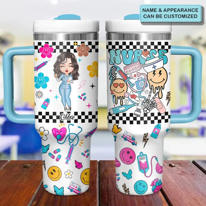 Love Nurse Life - Personalized Custom Tumbler With Handle - Nurse's Day, Appreciation Gift For Nurse