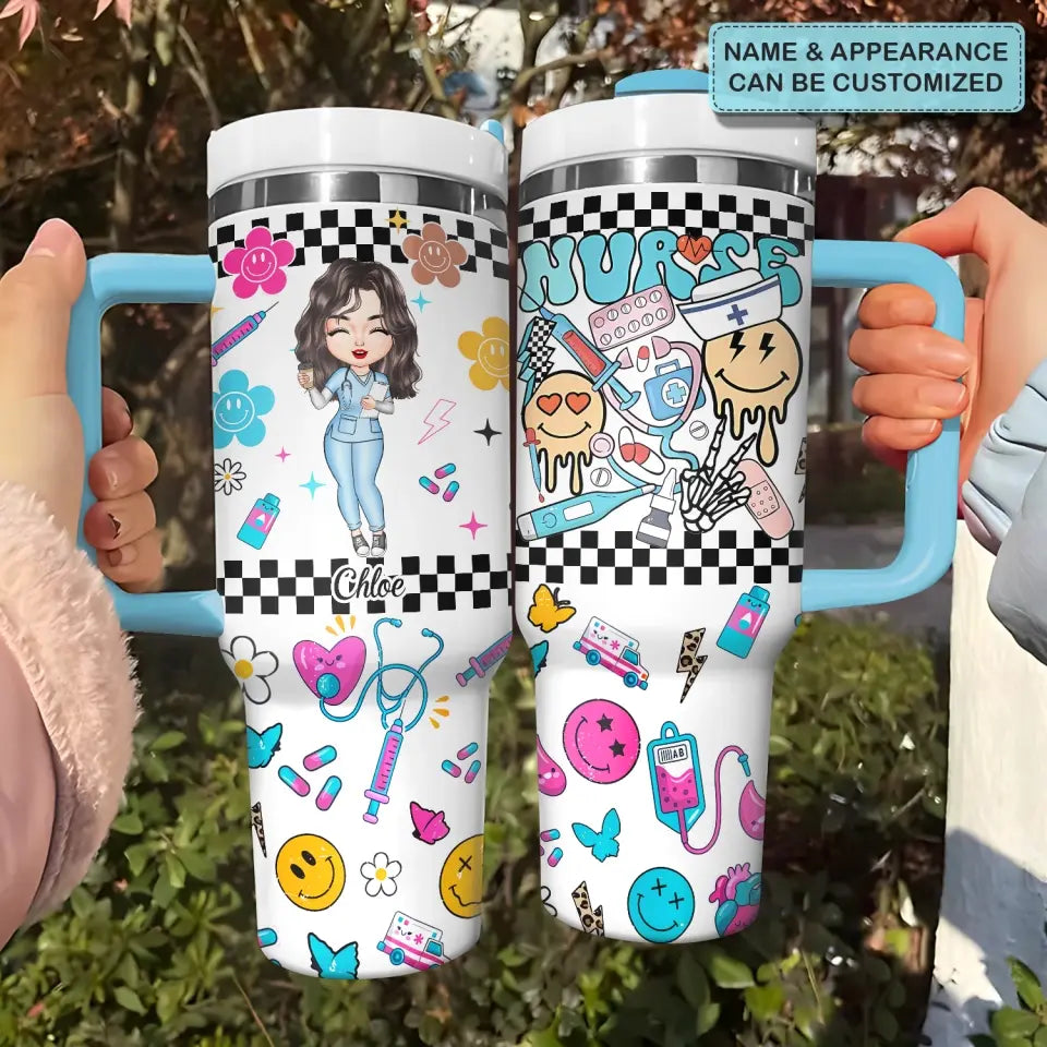 Love Nurse Life - Personalized Custom Tumbler With Handle - Nurse's Day, Appreciation Gift For Nurse