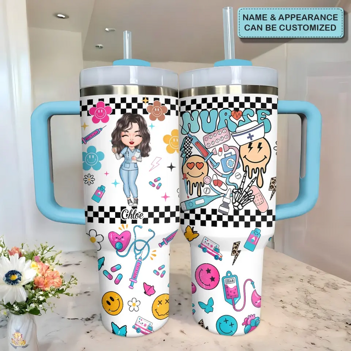 Love Nurse Life - Personalized Custom Tumbler With Handle - Nurse's Day, Appreciation Gift For Nurse