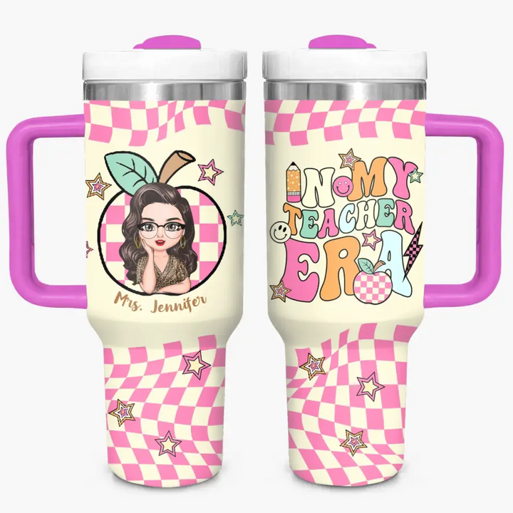 No. 1 Teacher Era - Personalized Custom Tumbler With Handle - Appreciation Gift For Teacher