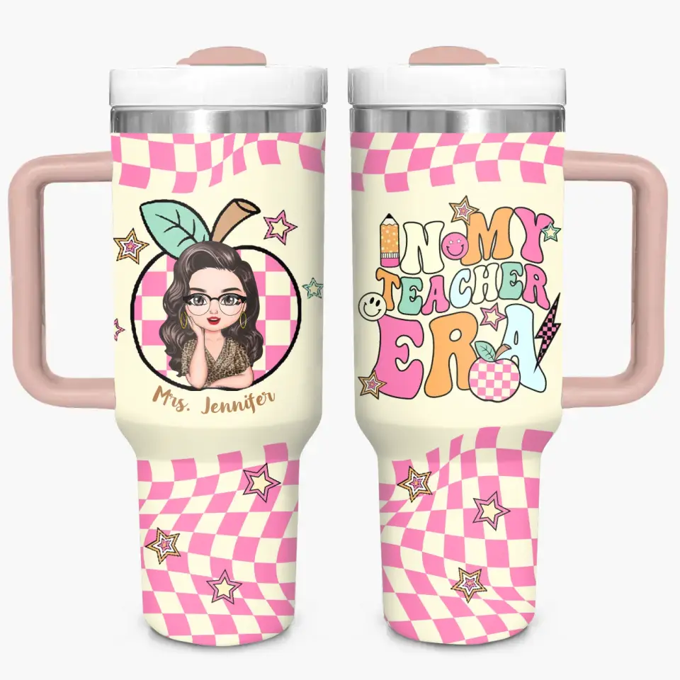 No. 1 Teacher Era - Personalized Custom Tumbler With Handle - Appreciation Gift For Teacher