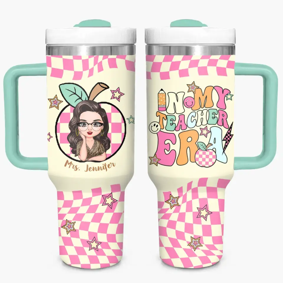 No. 1 Teacher Era - Personalized Custom Tumbler With Handle - Appreciation Gift For Teacher