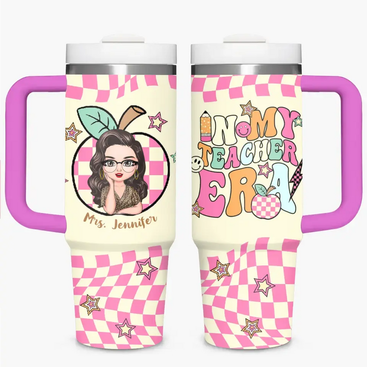 No. 1 Teacher Era - Personalized Custom Tumbler With Handle - Appreciation Gift For Teacher