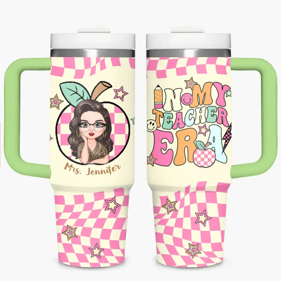 No. 1 Teacher Era - Personalized Custom Tumbler With Handle - Appreciation Gift For Teacher