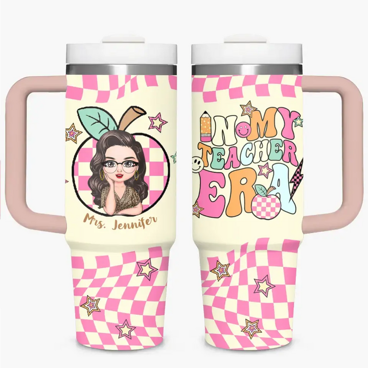 No. 1 Teacher Era - Personalized Custom Tumbler With Handle - Appreciation Gift For Teacher