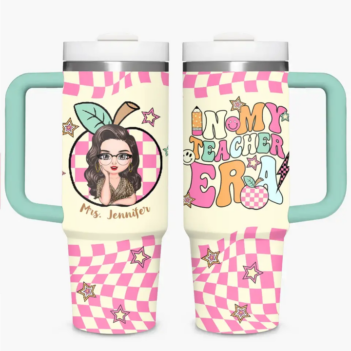 No. 1 Teacher Era - Personalized Custom Tumbler With Handle - Appreciation Gift For Teacher