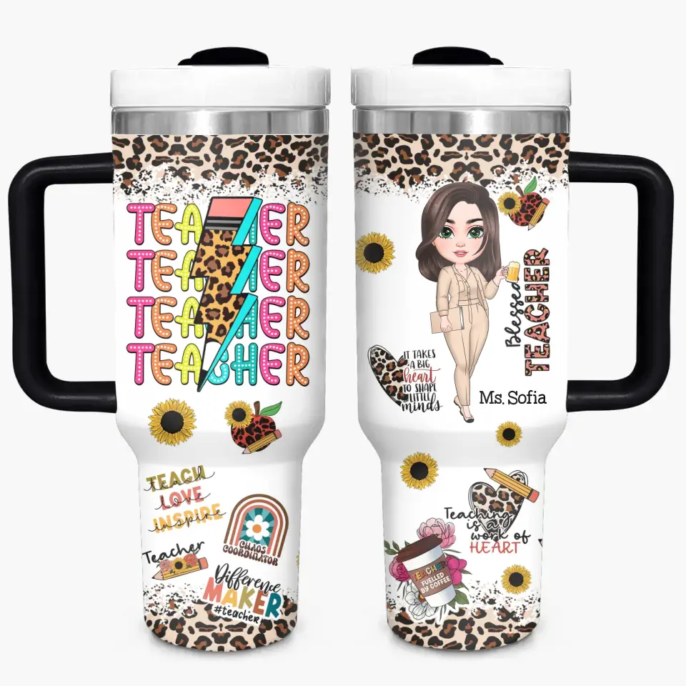 Blessed Teacher - Personalized Custom Tumbler With Handle - Teacher's Day, Appreciation Gift For Teacher